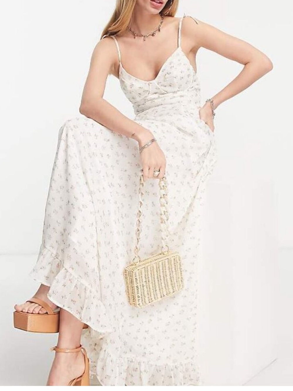 DREAM Sister Jane White Pink Floral Cami Maxi Dress M